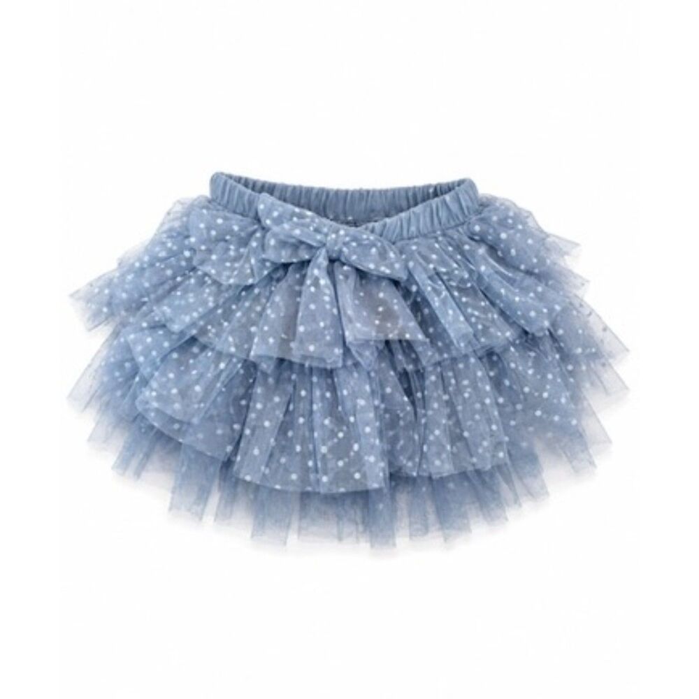 NWT KIDPIK Girls Captains Blue Tiered Dot Mesh Tutu Skirt  with bloomers Size 2T